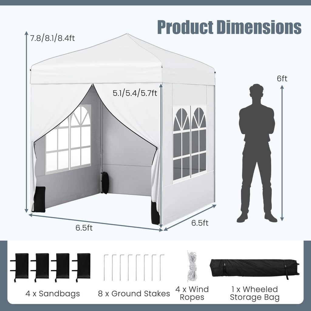 6.5 x 6.5 FT Pop up Canopy Tent with 4 Sidewalls and Wheeled Bag