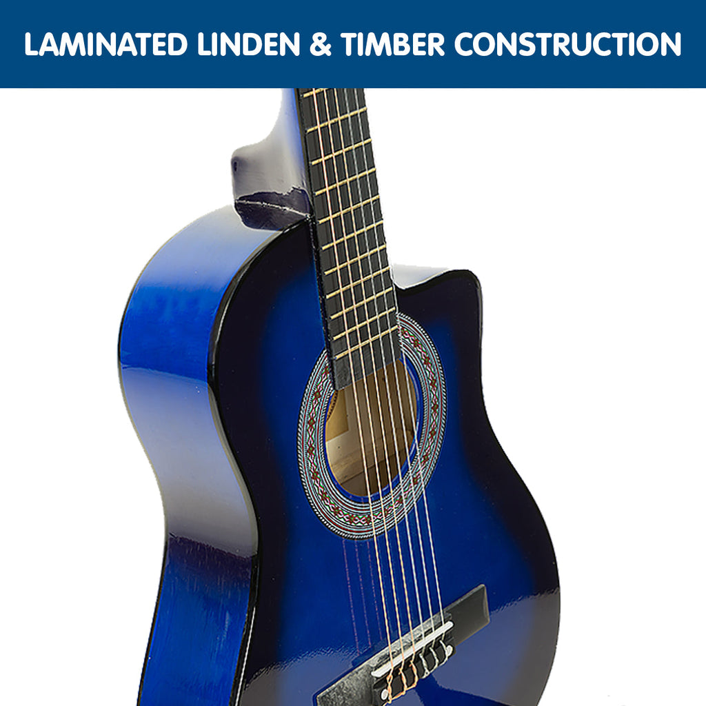 NNEDPE 38in Cutaway Acoustic Guitar with guitar bag - Blue Burst