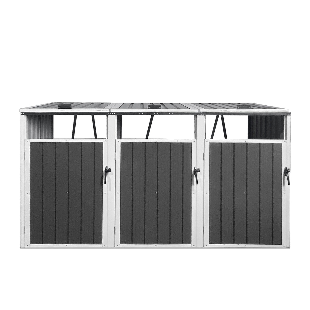 Outdoor Trash Can Shed Galvanized Steel Gray 3 Bin Storage