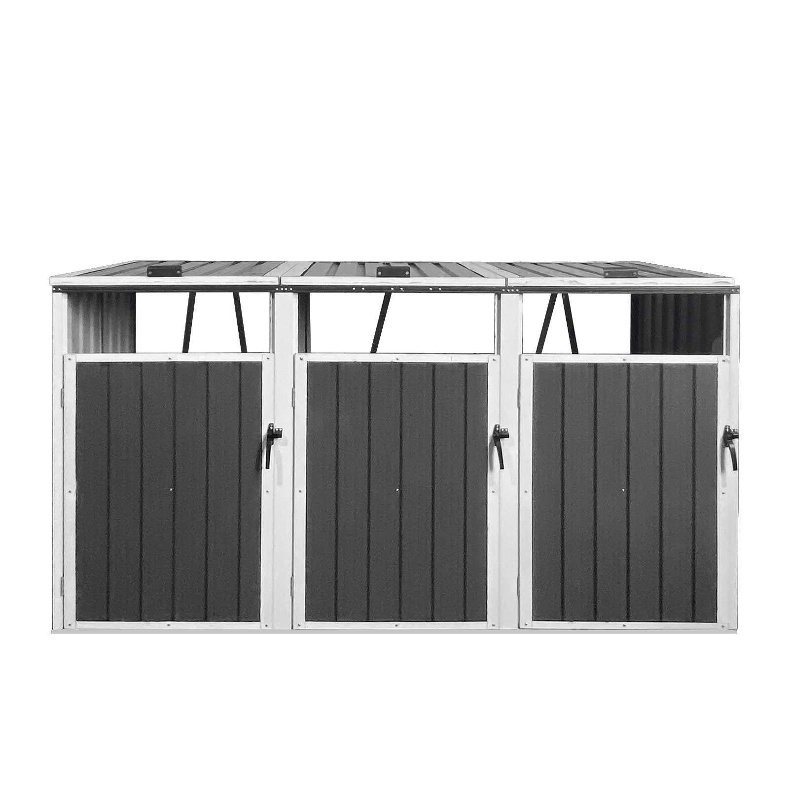 Outdoor Trash Can Shed Galvanized Steel Gray 3 Bin Storage